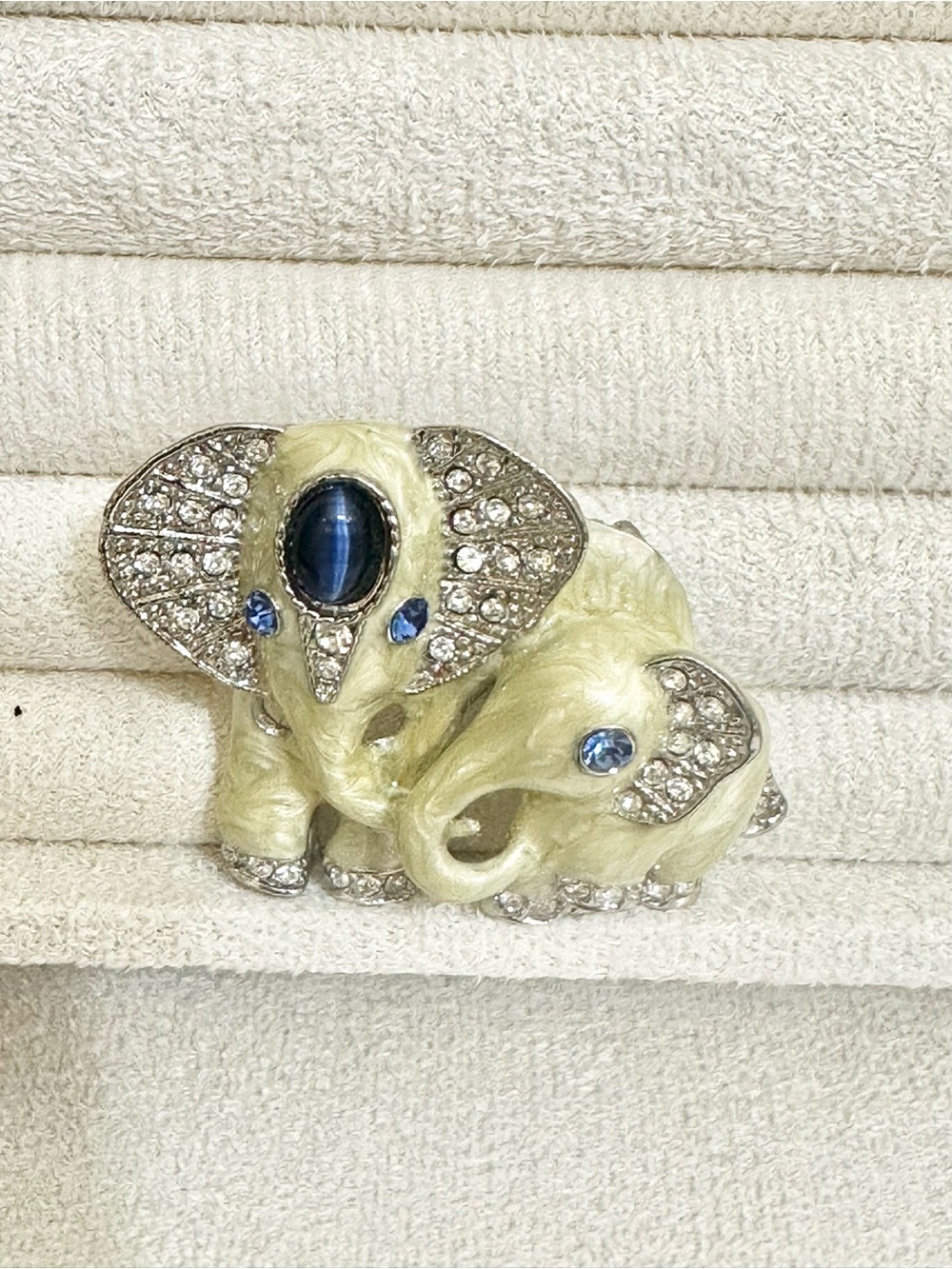Vintage Elephant Brooch & Pendant with Blue Glass Accents